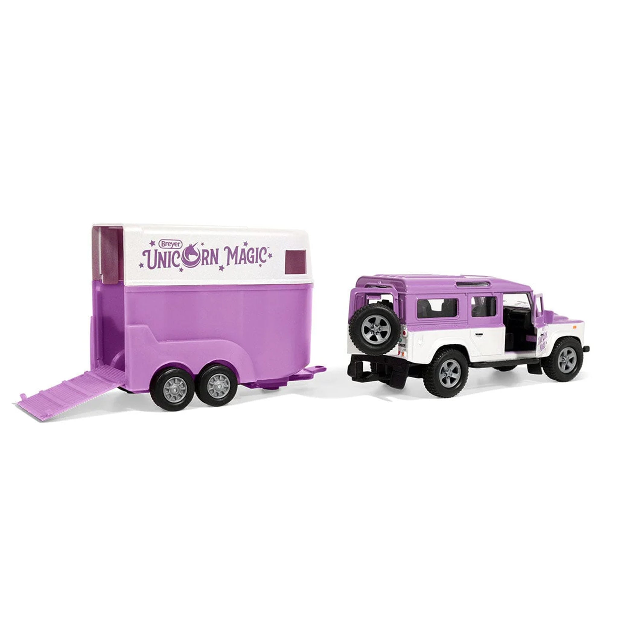 Breyer Stablemates Unicorn Magic Land Rover and Tag-A-Long Trailer